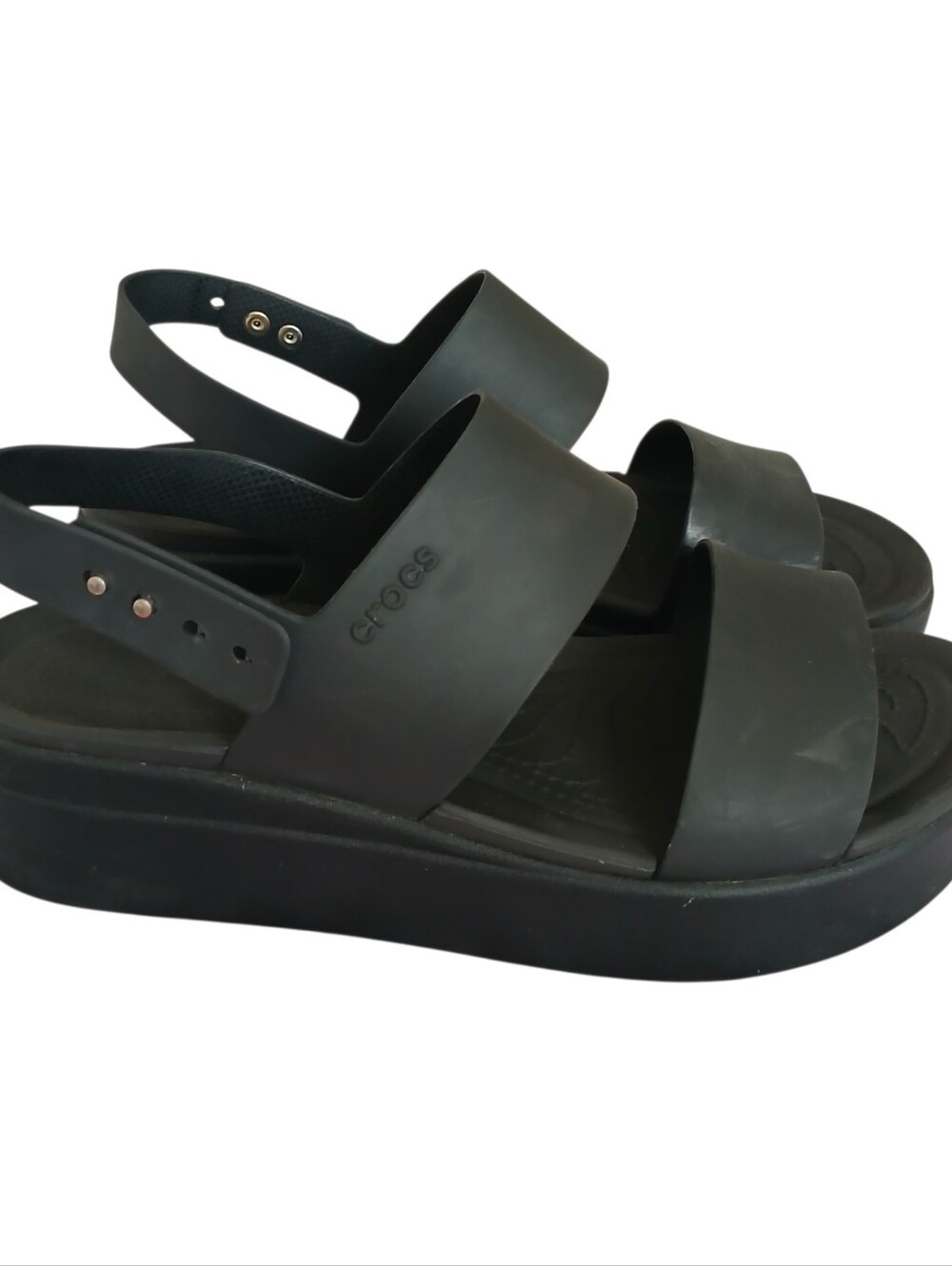 CROCS Brooklyn Low Wedge Platform Sandals 10 Black Adjustable Comfort Neutral